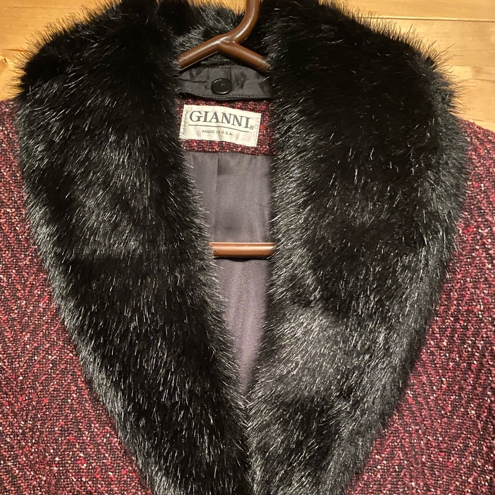 Long Gianni wool  coat with faux fur collar